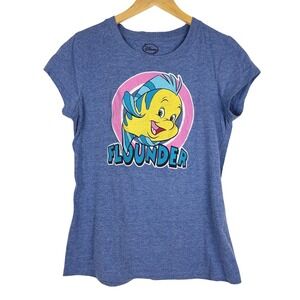 Disney Little Mermaid Flounder Graphic T-Shirt Blue Short Sleeve Girls XXL‎